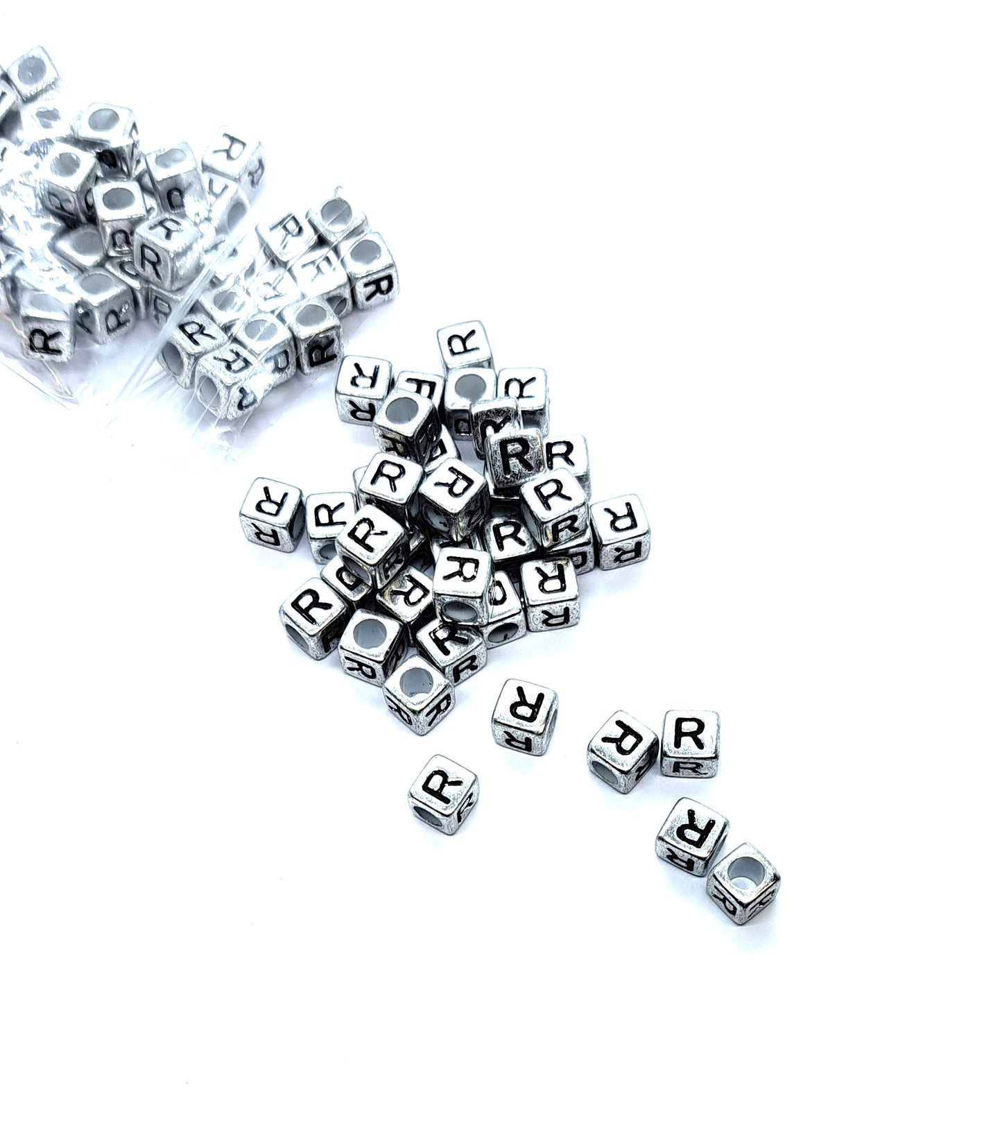 6mm Silver Cube Acrylic Alphabet Beads - Single & Mixed Letters