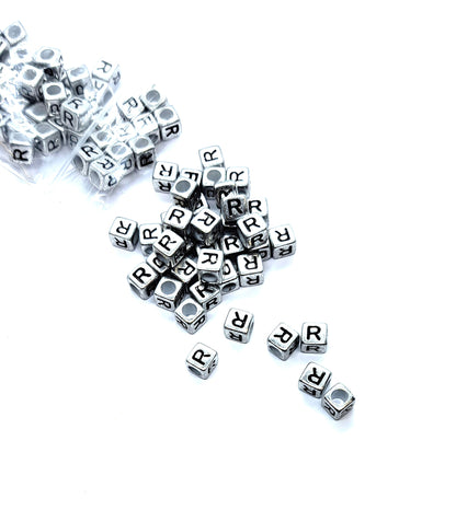 6mm Silver Cube Acrylic Alphabet Beads - Single & Mixed Letters