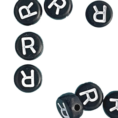 7x4mm Black Flat Round Acrylic Alphabet Beads - Single & Mixed Letters