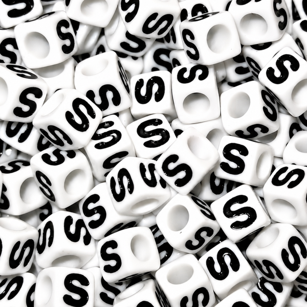 7mm White Cube Acrylic Alphabet Beads - Single Letters