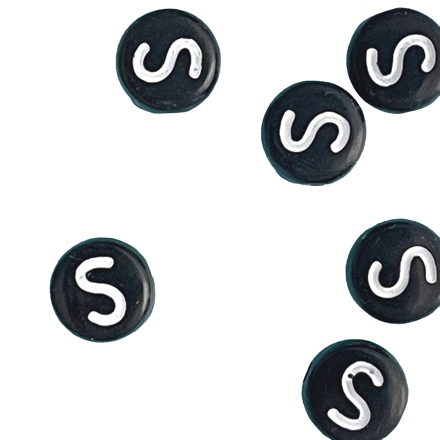 7x4mm Black Flat Round Acrylic Alphabet Beads - Single & Mixed Letters