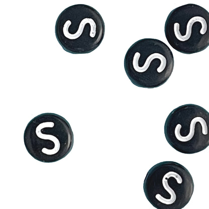 7x4mm Black Flat Round Acrylic Alphabet Beads - Single & Mixed Letters