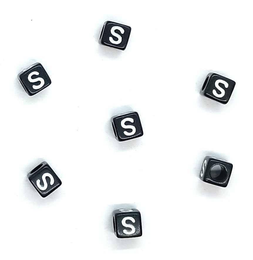 6mm Black Cube Acrylic Alphabet Beads - Single & Mixed Letters