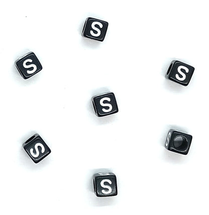 6mm Black Cube Acrylic Alphabet Beads - Single & Mixed Letters