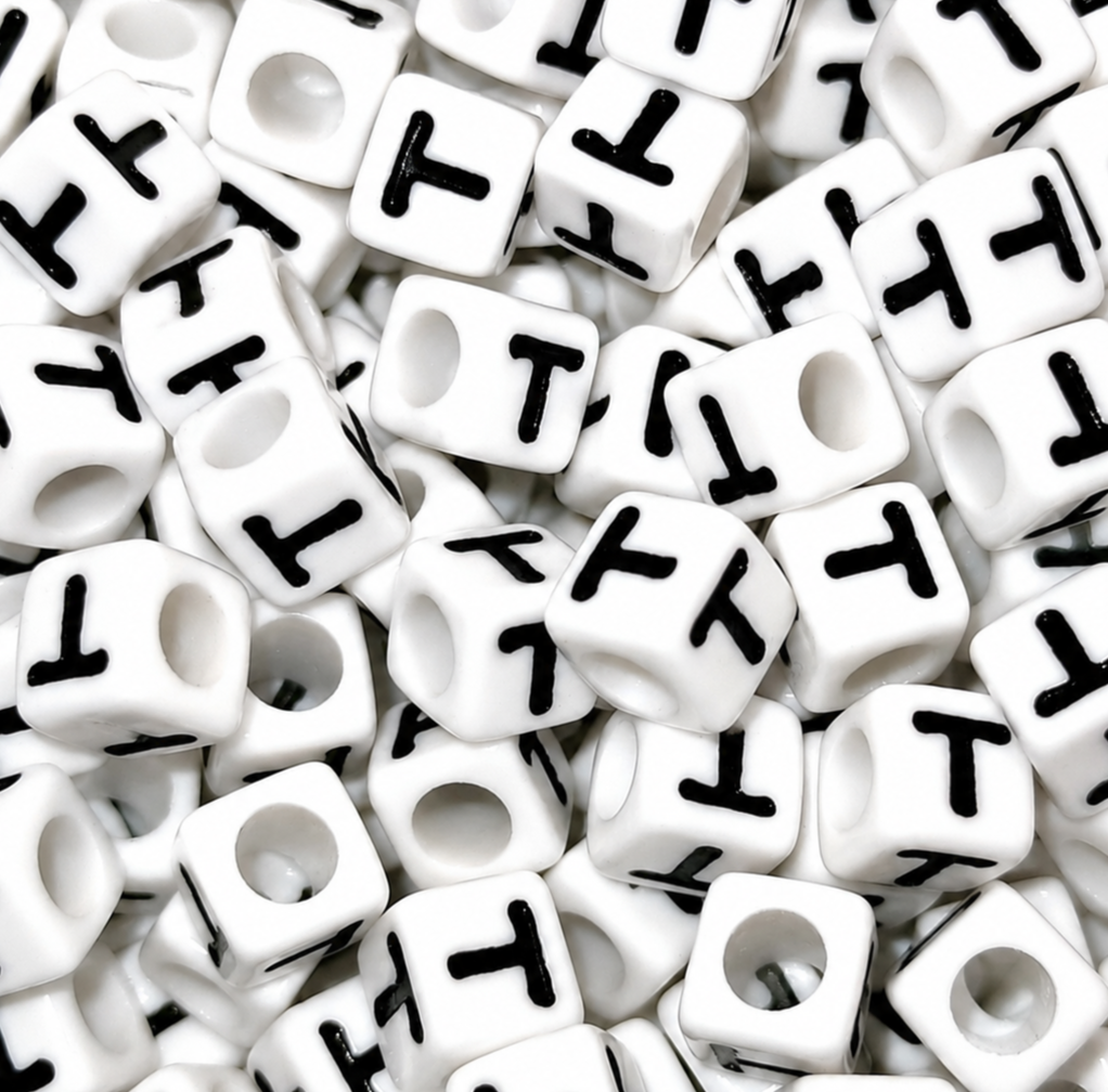 7mm White Cube Acrylic Alphabet Beads - Single Letters