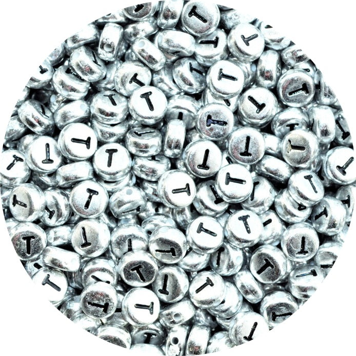 7x4mm Silver Flat Round Acrylic Alphabet Beads - Single & Mixed Letters