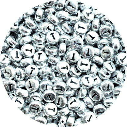7x4mm Silver Flat Round Acrylic Alphabet Beads - Single & Mixed Letters