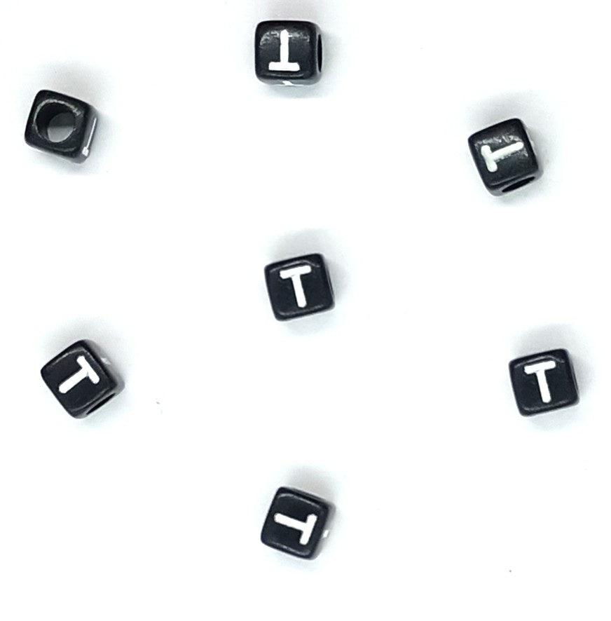6mm Black Cube Acrylic Alphabet Beads - Single & Mixed Letters