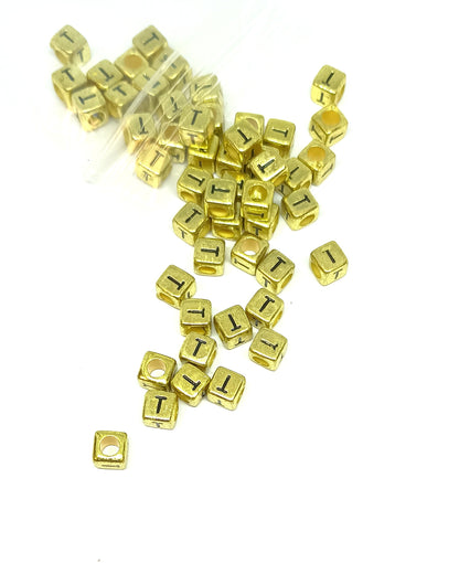 6mm Bright Gold Cube Acrylic Alphabet Beads - Single Letters