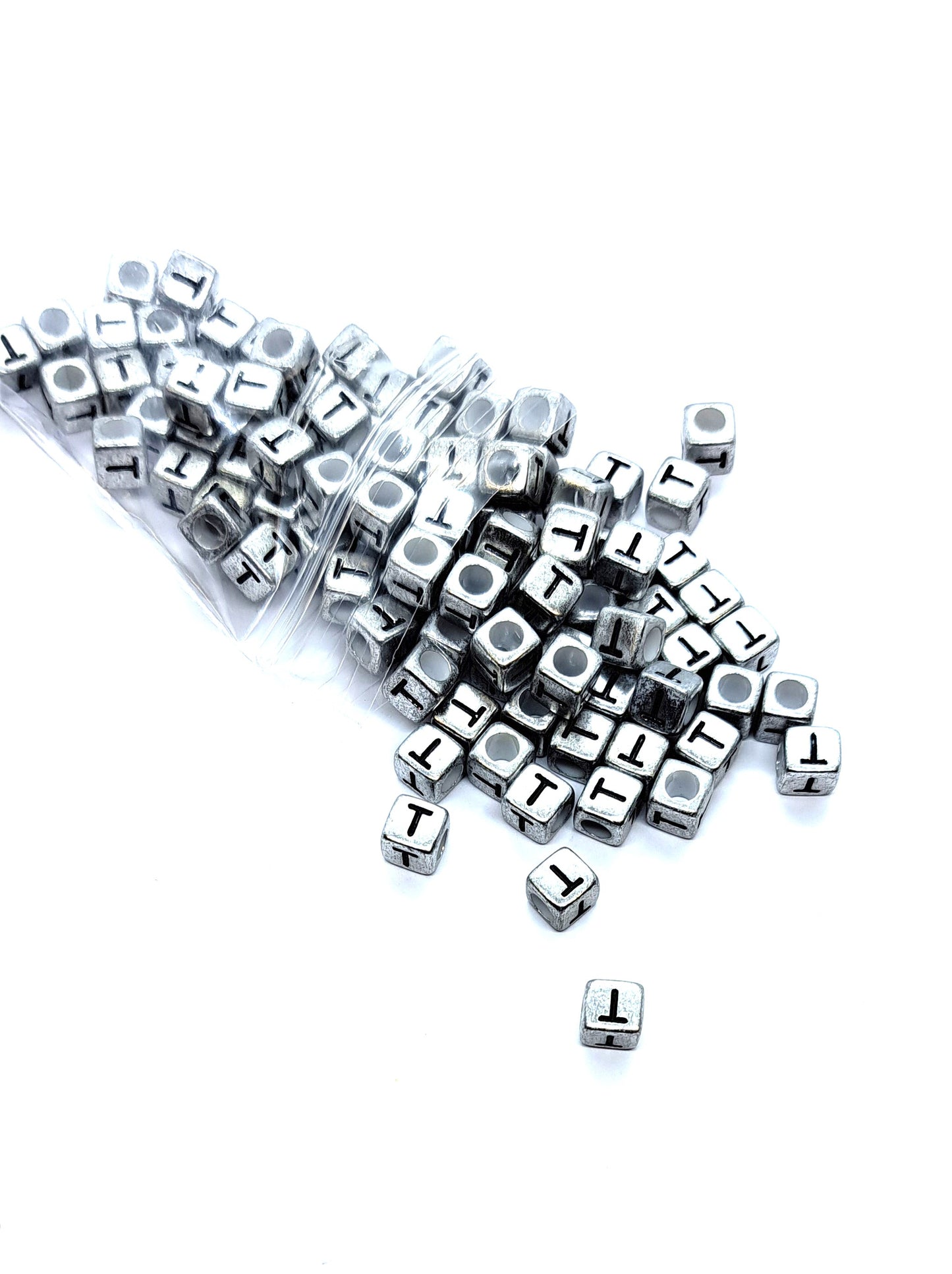 6mm Silver Cube Acrylic Alphabet Beads - Single & Mixed Letters