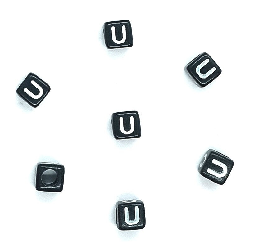 6mm Black Cube Acrylic Alphabet Beads - Single & Mixed Letters