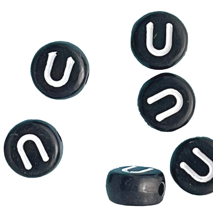 7x4mm Black Flat Round Acrylic Alphabet Beads - Single & Mixed Letters