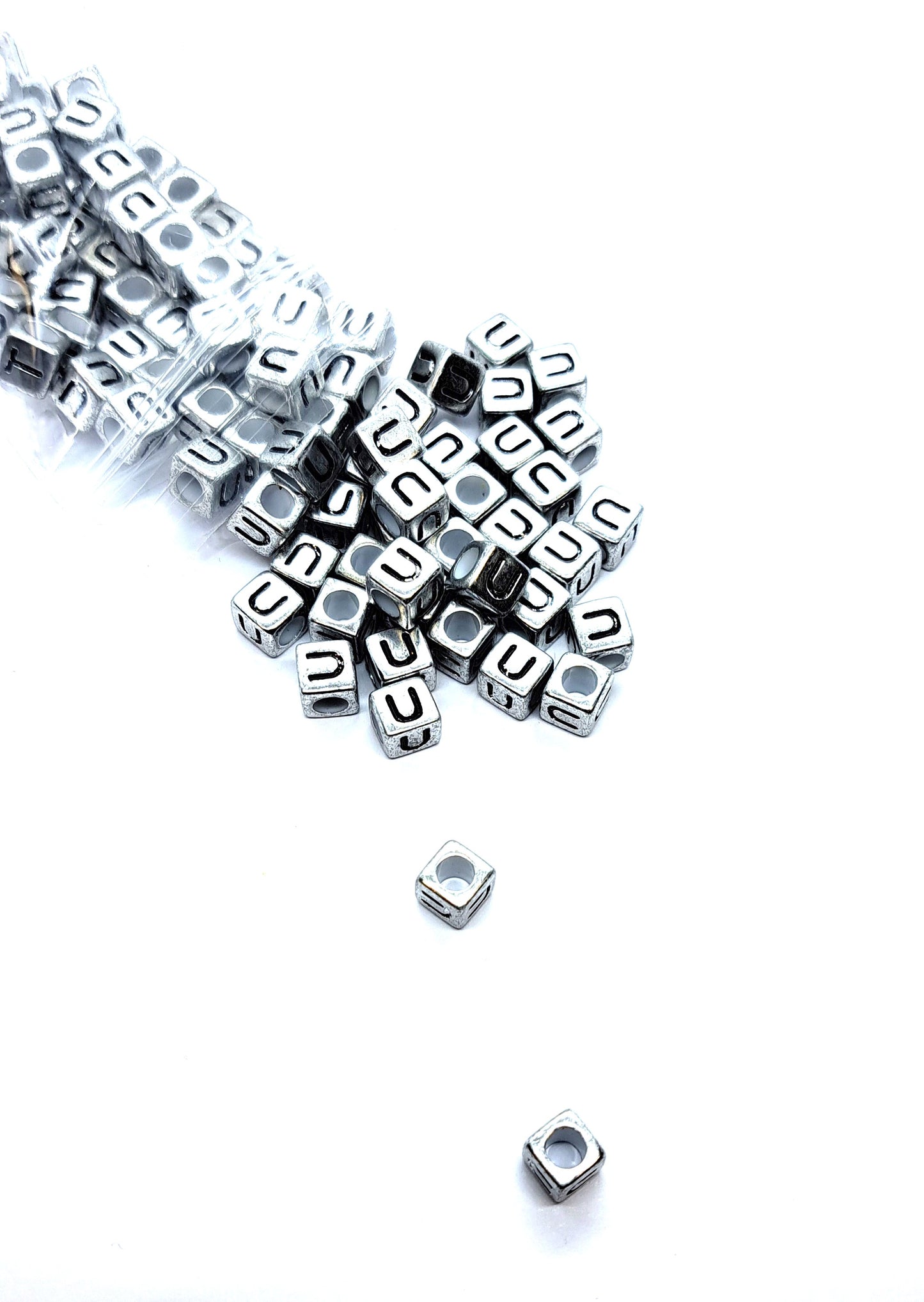6mm Silver Cube Acrylic Alphabet Beads - Single & Mixed Letters