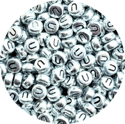 7x4mm Silver Flat Round Acrylic Alphabet Beads - Single & Mixed Letters