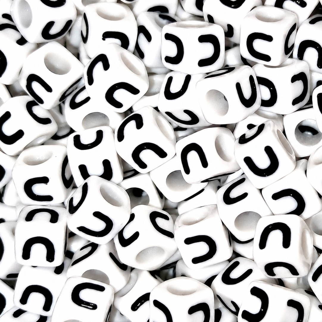 7mm White Cube Acrylic Alphabet Beads - Single Letters