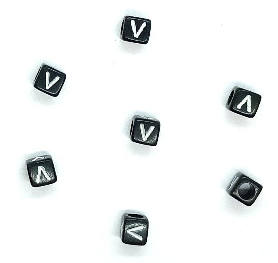 6mm Black Cube Acrylic Alphabet Beads - Single & Mixed Letters