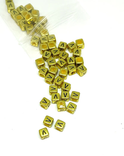 6mm Bright Gold Cube Acrylic Alphabet Beads - Single Letters