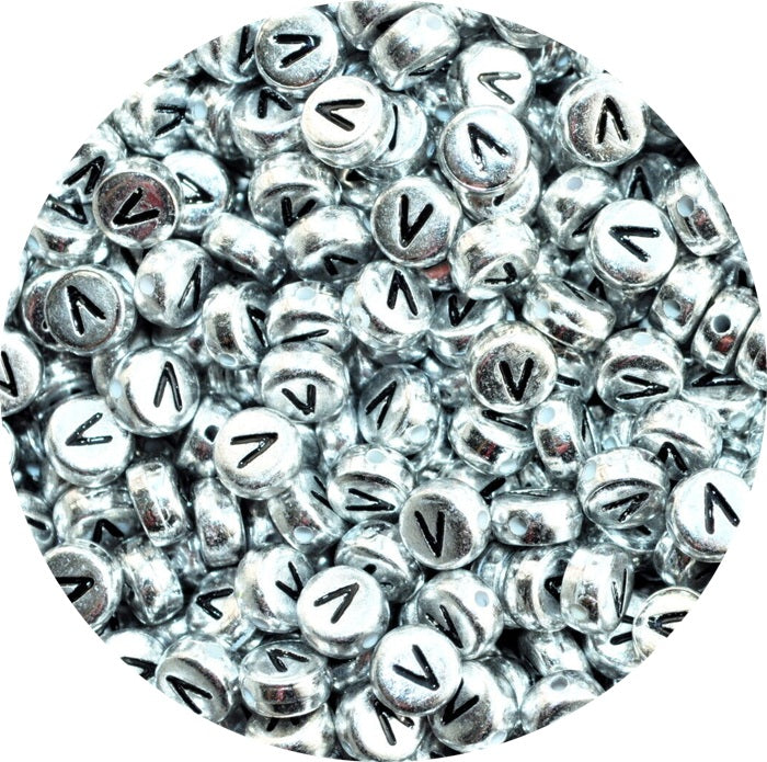 7x4mm Silver Flat Round Acrylic Alphabet Beads - Single & Mixed Letters