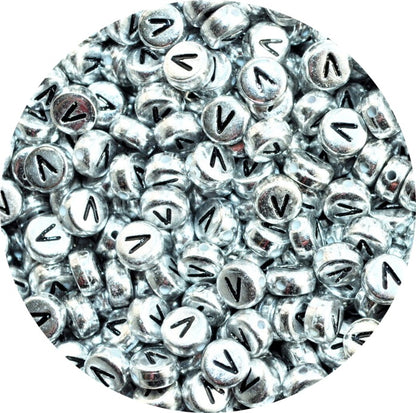 7x4mm Silver Flat Round Acrylic Alphabet Beads - Single & Mixed Letters