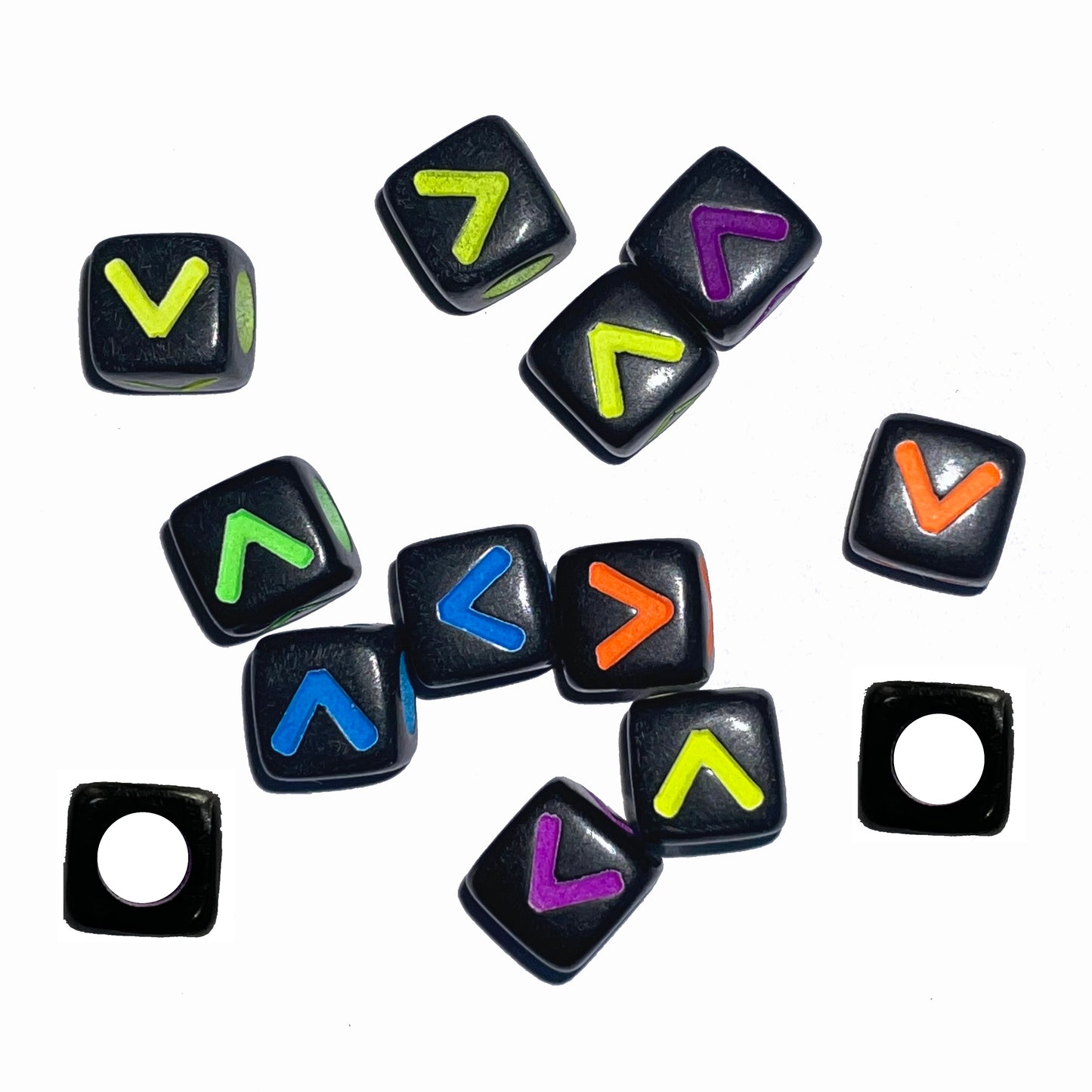 7mm Black Cube Acrylic Alphabet Beads - Colourful A - Z Single Letters