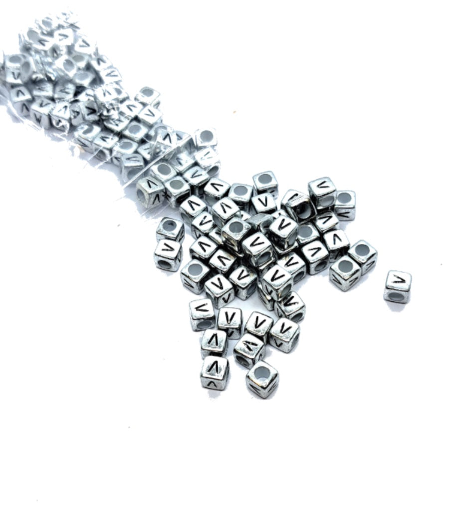 6mm Silver Cube Acrylic Alphabet Beads - Single & Mixed Letters