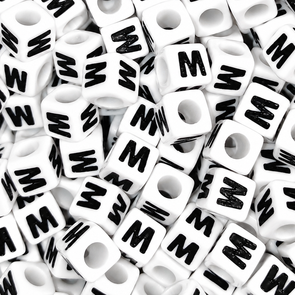 7mm White Cube Acrylic Alphabet Beads - Single Letters