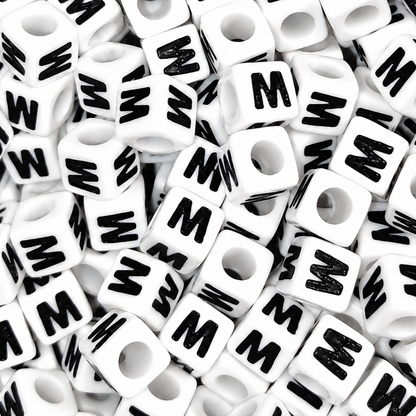 7mm White Cube Acrylic Alphabet Beads - Single Letters