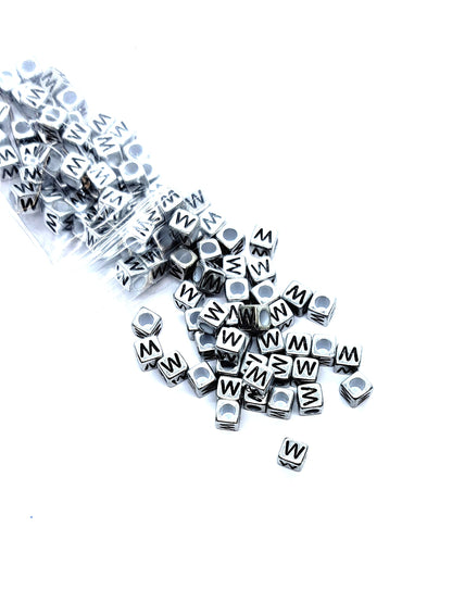 6mm Silver Cube Acrylic Alphabet Beads - Single & Mixed Letters