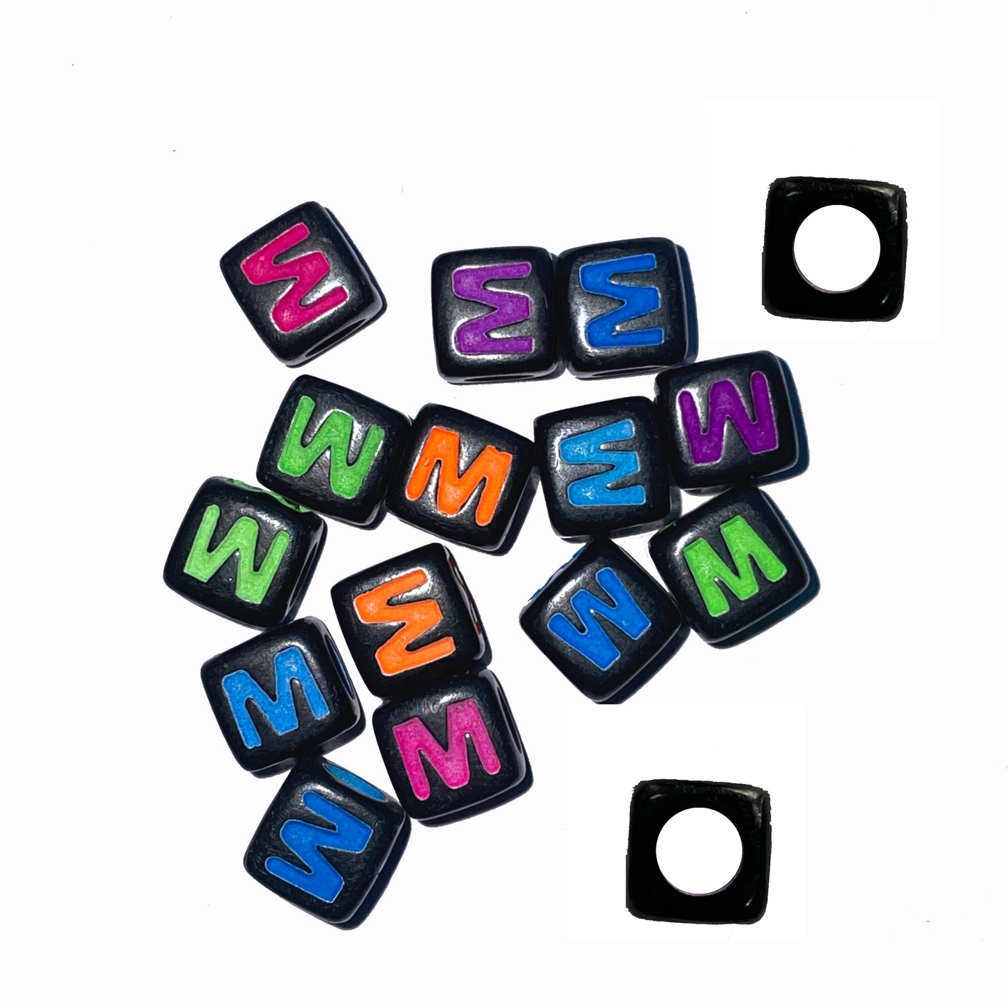 7mm Black Cube Acrylic Alphabet Beads - Colourful A - Z Single Letters