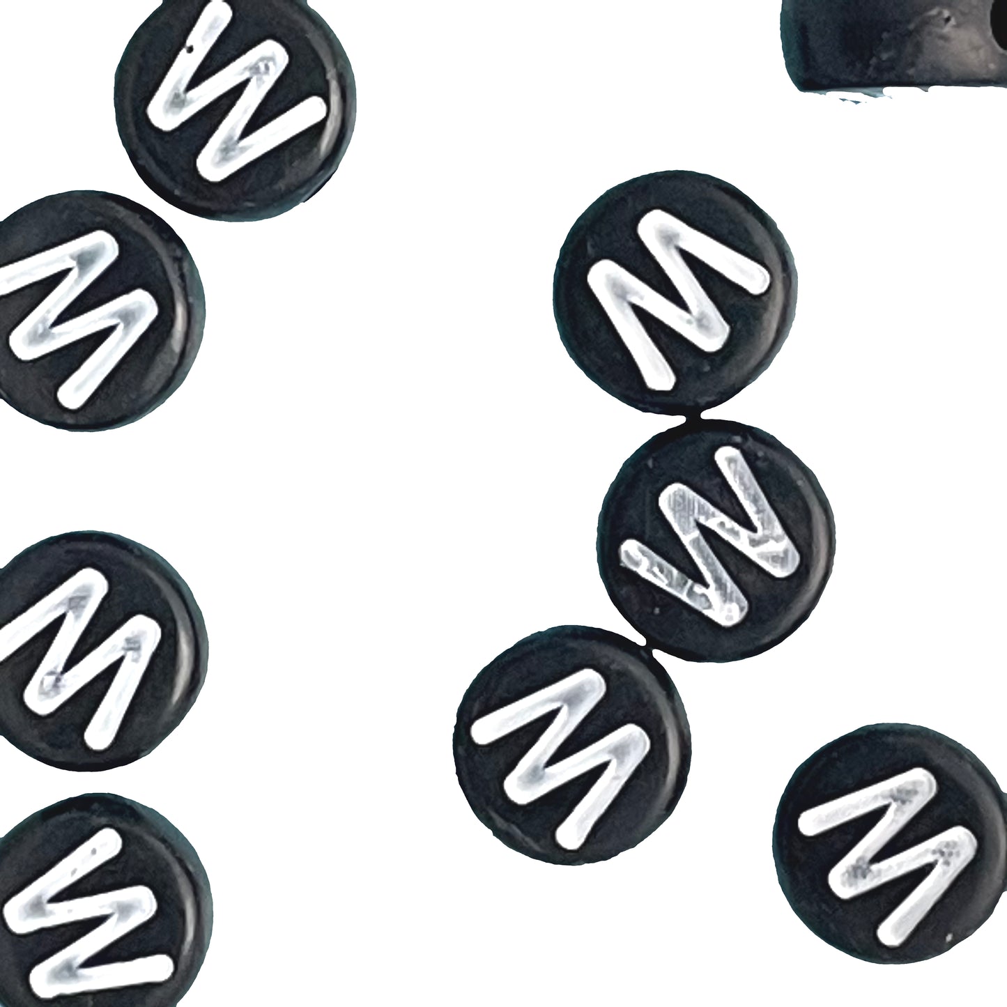7x4mm Black Flat Round Acrylic Alphabet Beads - Single & Mixed Letters