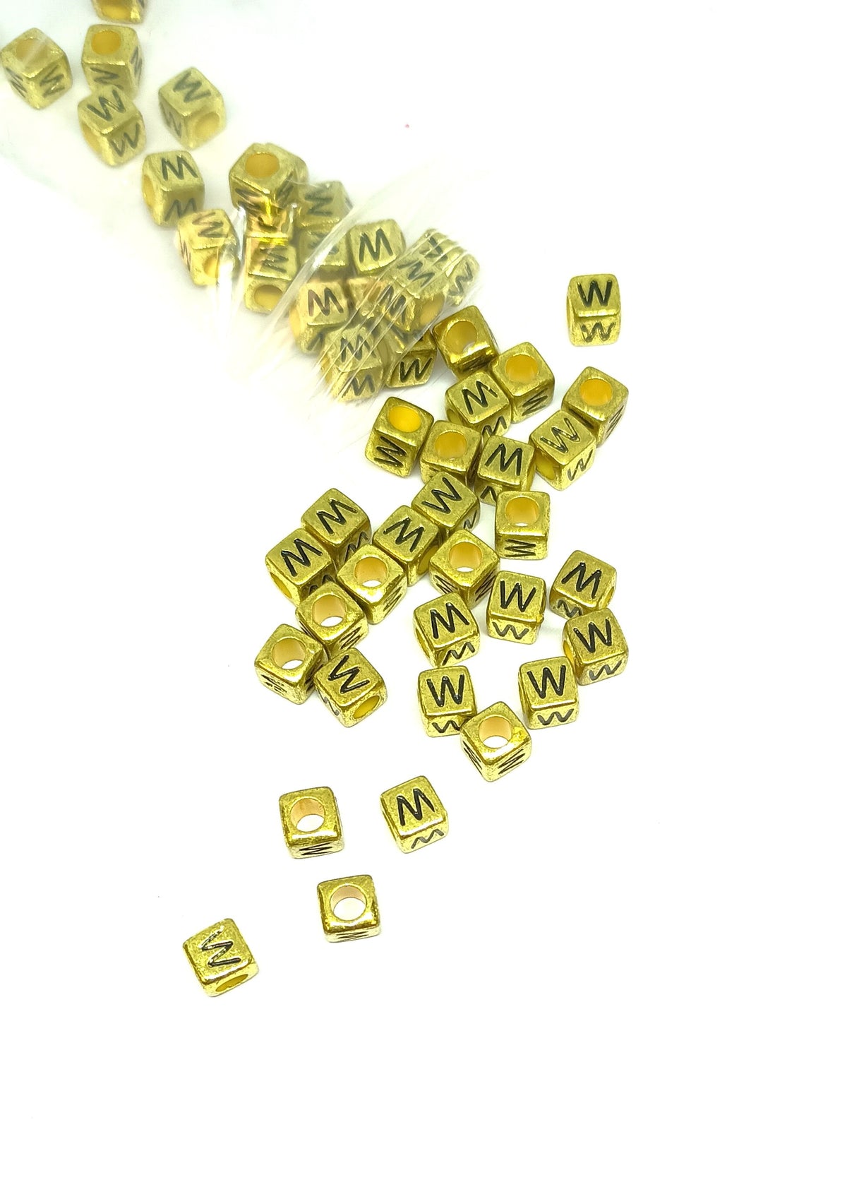 6mm Bright Gold Cube Acrylic Alphabet Beads - Single Letters
