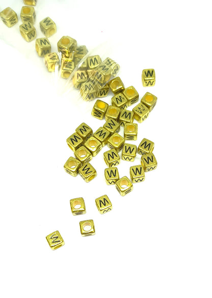 6mm Bright Gold Cube Acrylic Alphabet Beads - Single Letters