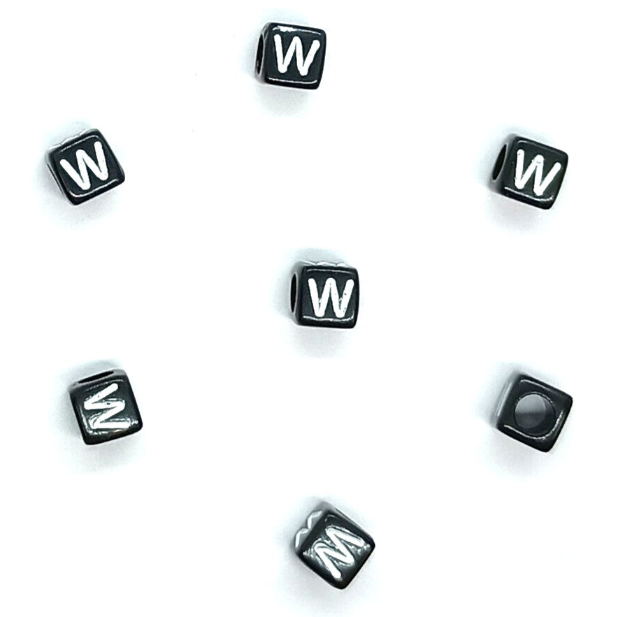 6mm Black Cube Acrylic Alphabet Beads - Single & Mixed Letters