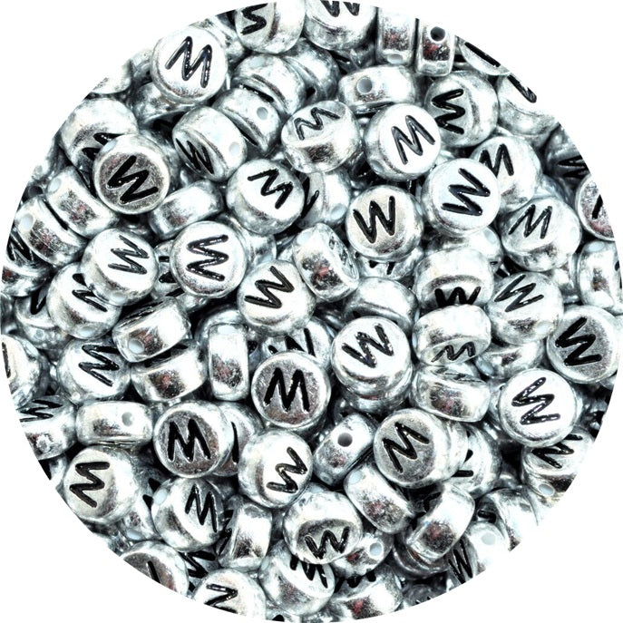 7x4mm Silver Flat Round Acrylic Alphabet Beads - Single & Mixed Letters