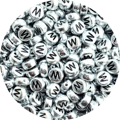7x4mm Silver Flat Round Acrylic Alphabet Beads - Single & Mixed Letters