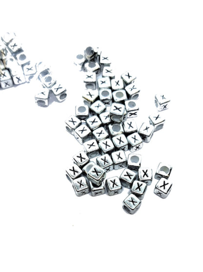 6mm Silver Cube Acrylic Alphabet Beads - Single & Mixed Letters