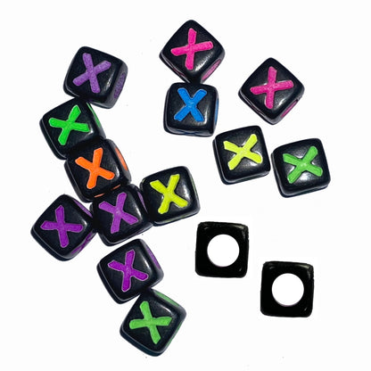 7mm Black Cube Acrylic Alphabet Beads - Colourful A - Z Single Letters