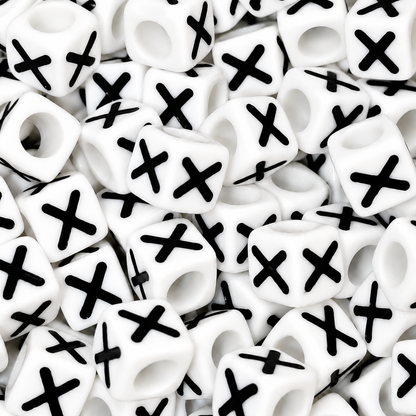 7mm White Cube Acrylic Alphabet Beads - Single Letters