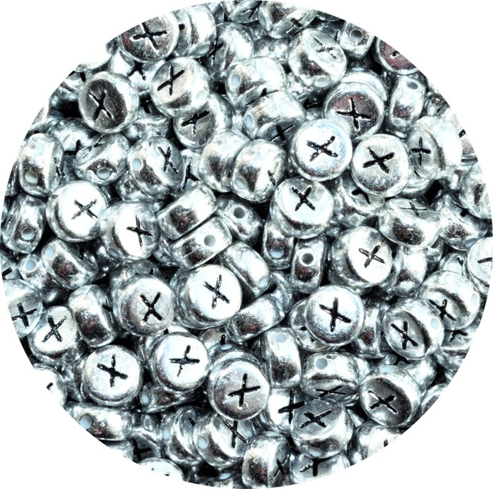 7x4mm Silver Flat Round Acrylic Alphabet Beads - Single & Mixed Letters