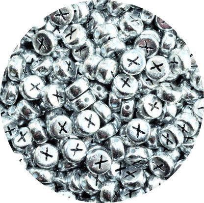 7x4mm Silver Flat Round Acrylic Alphabet Beads - Single & Mixed Letters