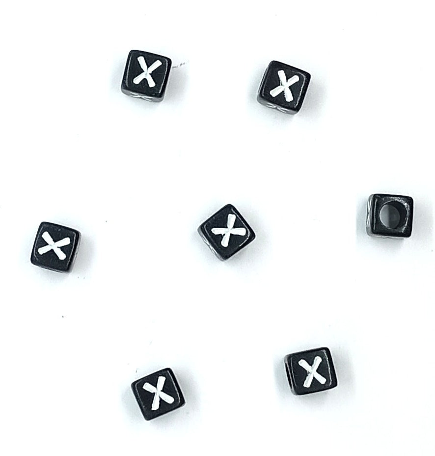 6mm Black Cube Acrylic Alphabet Beads - Single & Mixed Letters