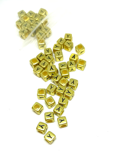 6mm Bright Gold Cube Acrylic Alphabet Beads - Single Letters