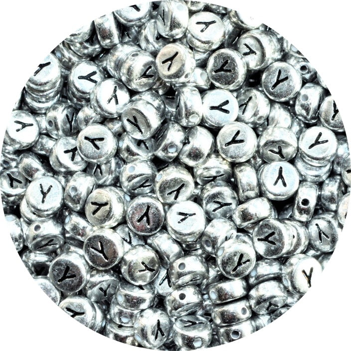 7x4mm Silver Flat Round Acrylic Alphabet Beads - Single & Mixed Letters