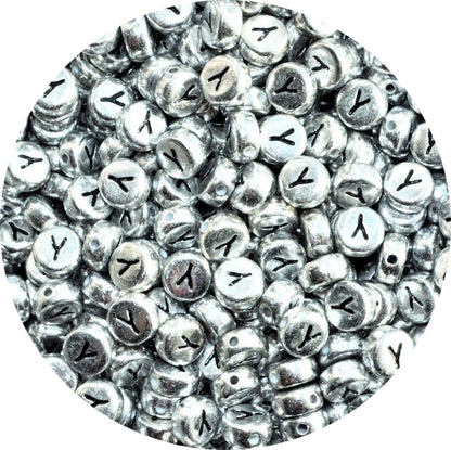 7x4mm Silver Flat Round Acrylic Alphabet Beads - Single & Mixed Letters