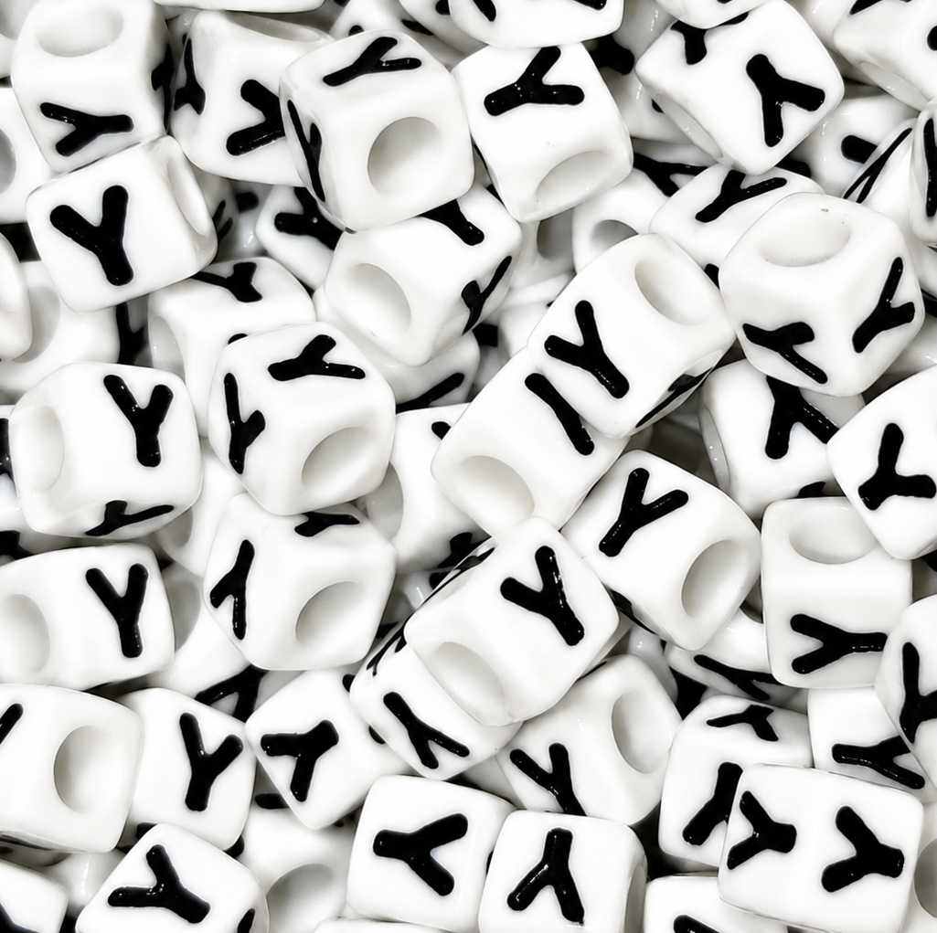 7mm White Cube Acrylic Alphabet Beads - Single Letters