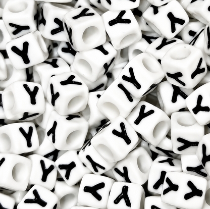7mm White Cube Acrylic Alphabet Beads - Single Letters