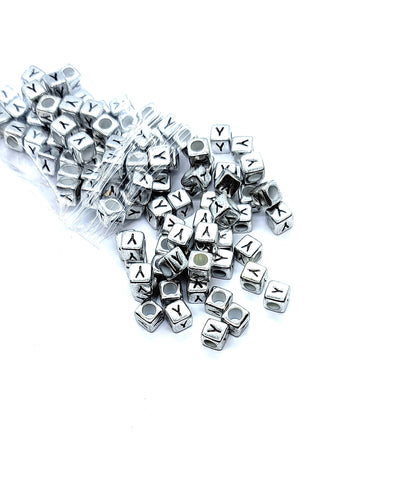 6mm Silver Cube Acrylic Alphabet Beads - Single & Mixed Letters