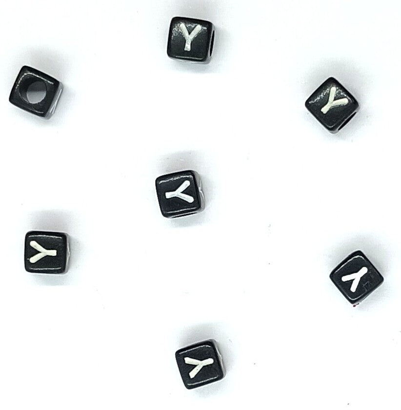 6mm Black Cube Acrylic Alphabet Beads - Single & Mixed Letters