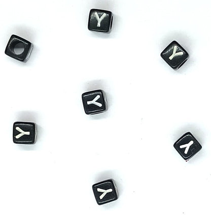 6mm Black Cube Acrylic Alphabet Beads - Single & Mixed Letters