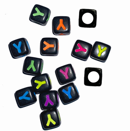 7mm Black Cube Acrylic Alphabet Beads - Colourful A - Z Single Letters